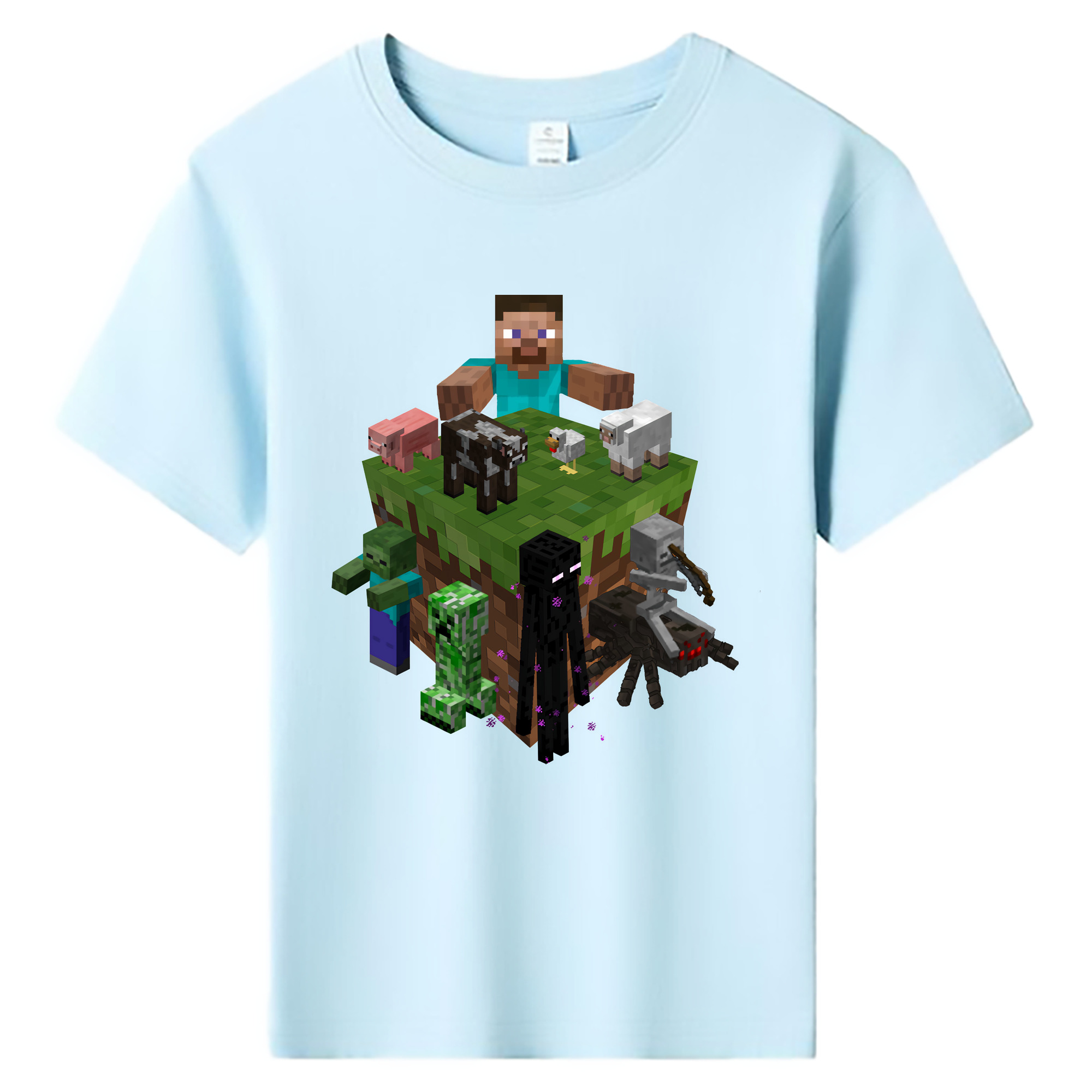 （画像用） マインクラフト ブロックの世界 Minecraft MC Block world 綿100％キッズTシャツ（フロントプリント）